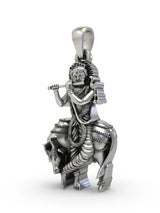 Krishna Playing Flute with Cow Sterling Silver Pendant