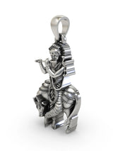 Krishna Playing Flute with Cow Sterling Silver Pendant