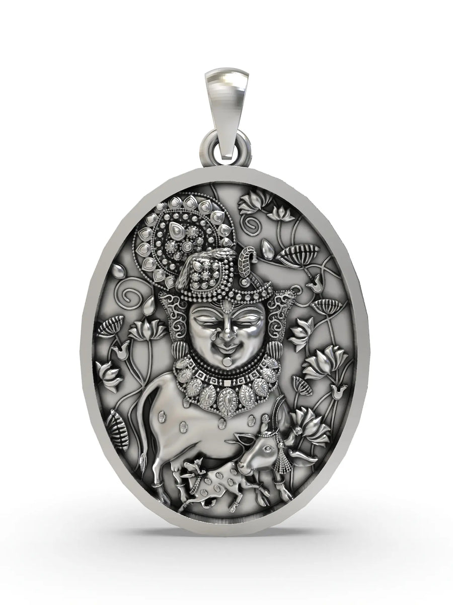 Shrinathji Oval Sterling Silver Pendant