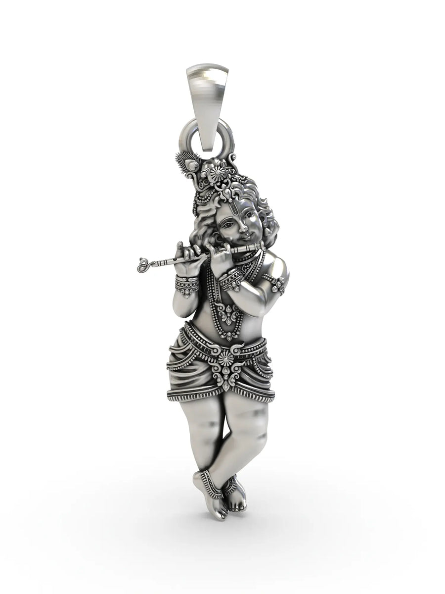 Fluting Bal Krishna Sterling Silver Pendant