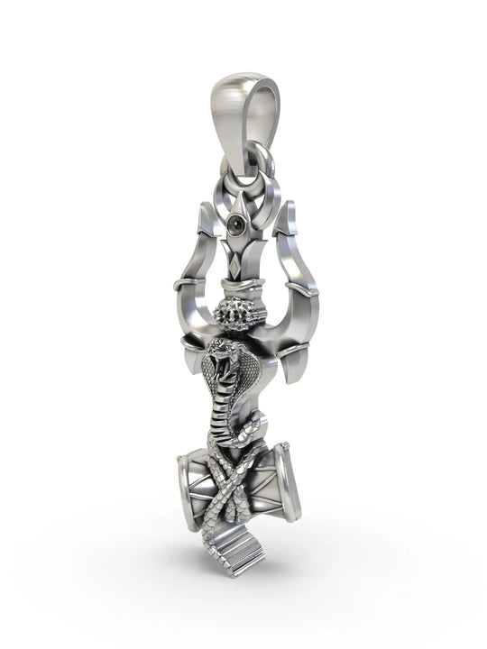 Trishul Damru and Serpent Sterling Silver Pendant