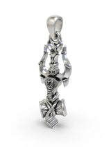 Trishul Damru and Serpent Sterling Silver Pendant