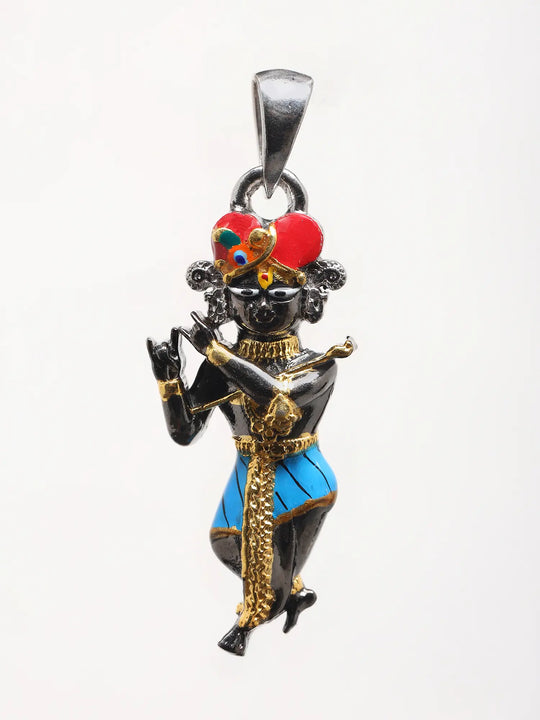 Radha Ramana Meenakari Sterling Silver Pendant