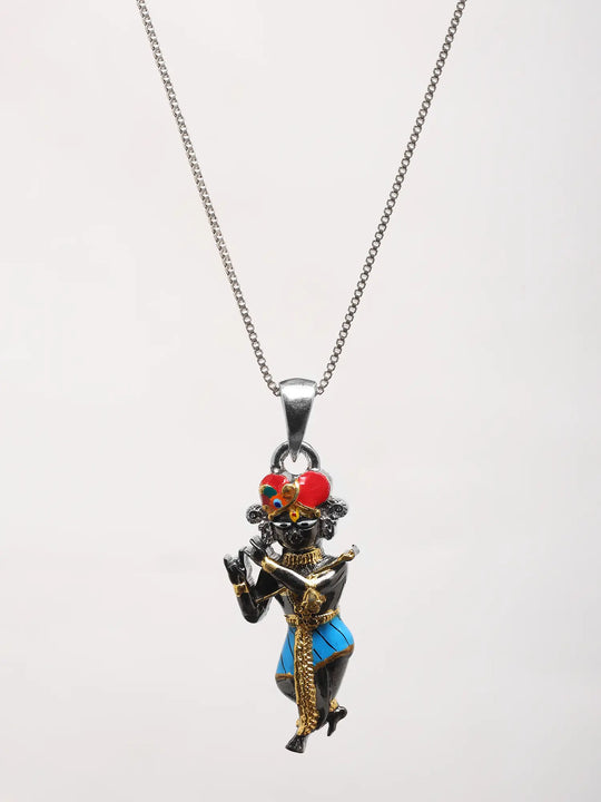 Radha Ramana Meenakari Sterling Silver Pendant