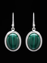 Oval Malachite Sterling Silver Hook Earrings