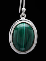 Oval Malachite Sterling Silver Hook Earrings