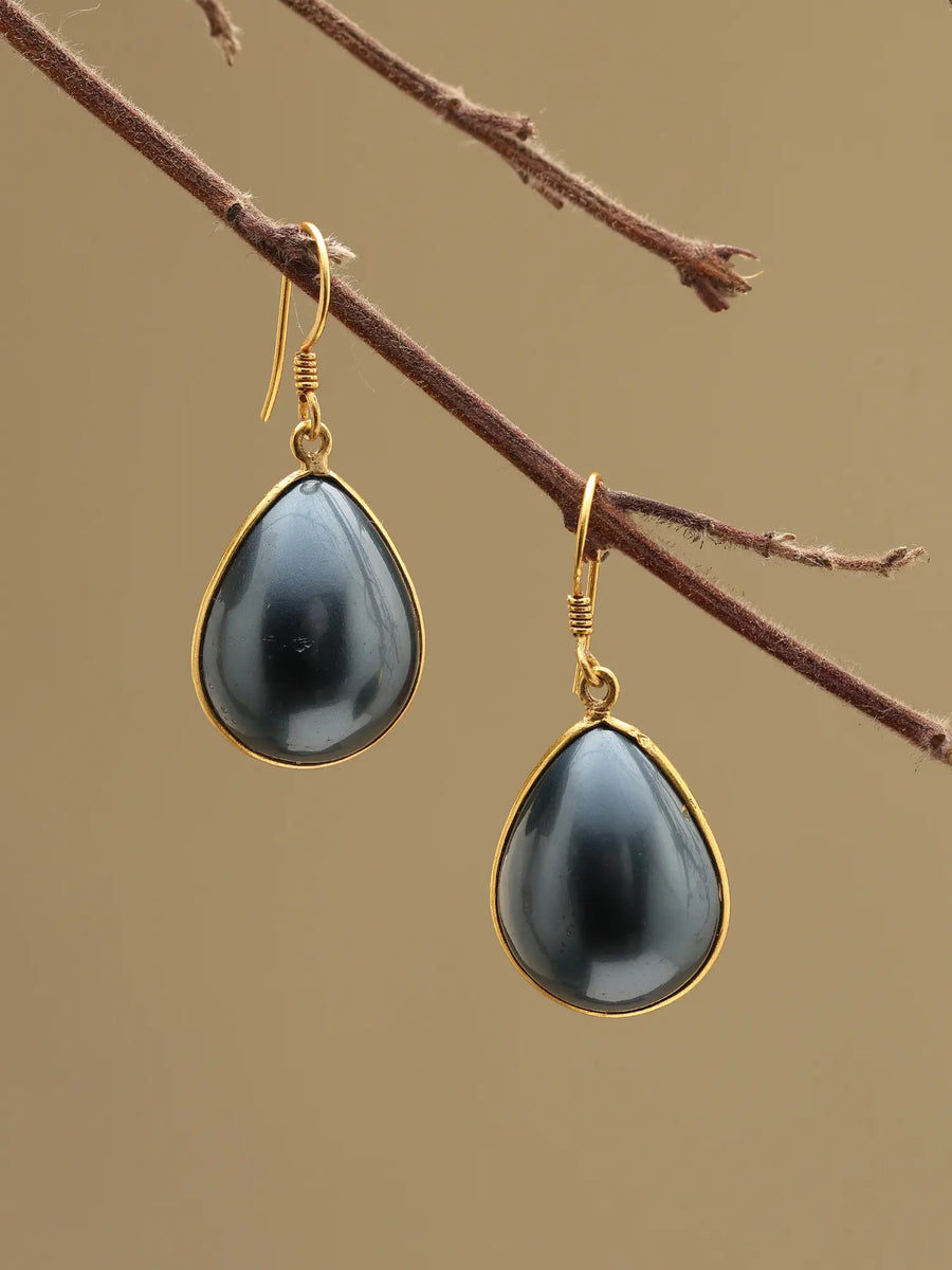 Teardrop Synthetic Pearl Gold Plated Sterling Silver Dangle Earrings