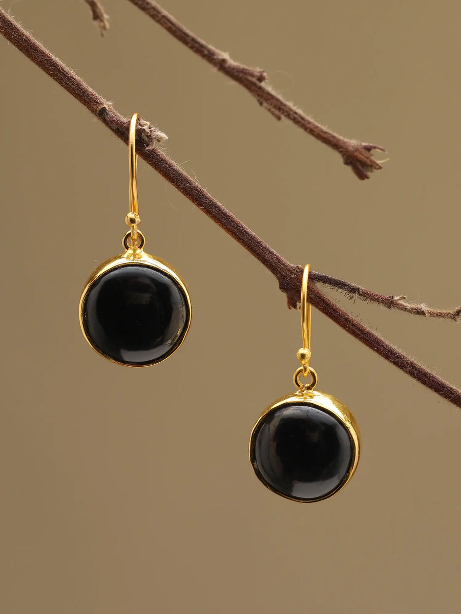 Hematite and Gold Plated Sterling Silver Hook Earrings
