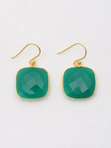 Cushion Cut Green Onyx Gold Plated Sterling Silver Earrings