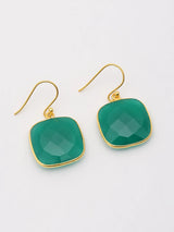Cushion Cut Green Onyx Gold Plated Sterling Silver Earrings