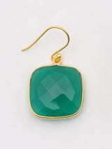 Cushion Cut Green Onyx Gold Plated Sterling Silver Earrings