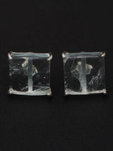 Aqua Crackle Gemstone Square Sterling Silver Stud Earrings