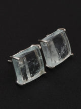 Aqua Crackle Gemstone Square Sterling Silver Stud Earrings