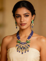 Meenakari Crocodile Necklace and Earrings Set with Tanzanite