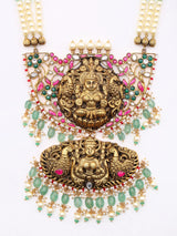 Goddess Lakshmi Pearl Triple Strand Necklace and Earrings Set