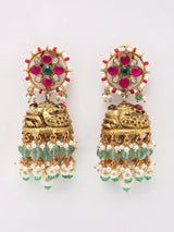 Goddess Lakshmi Pearl Triple Strand Necklace and Earrings Set