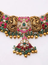 Kundan Studded Sterling Silver Choker Necklace and Earring Set
