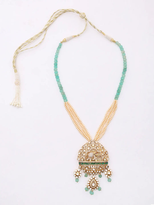 Polki Diamond and Kundan Sterling Silver Necklace and Earrings Set