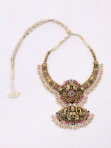 Goddess Lakshmi Temple Silver Necklace and Earrings Set