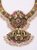 Goddess Lakshmi Temple Silver Necklace and Earrings Set