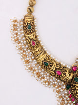 Goddess Lakshmi Temple Silver Necklace and Earrings Set