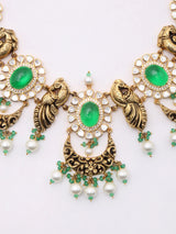 Polki Diamond Peacock Sterling Silver Necklace Set with Earrings