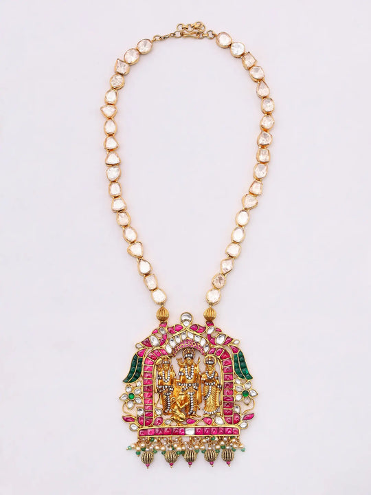 Kundan Polki Diamond Ramdarbar Sterling Silver Necklace