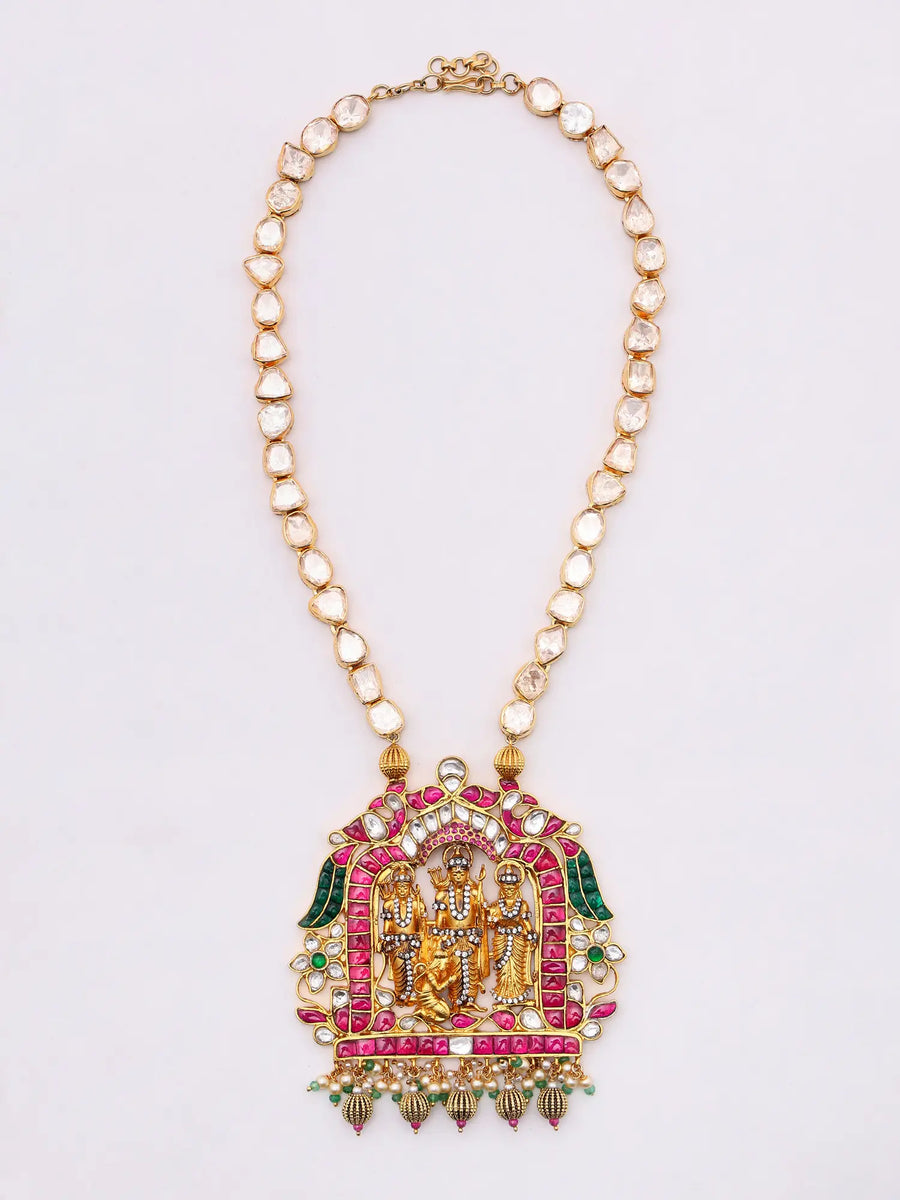 Kundan Polki Diamond Ramdarbar Sterling Silver Necklace