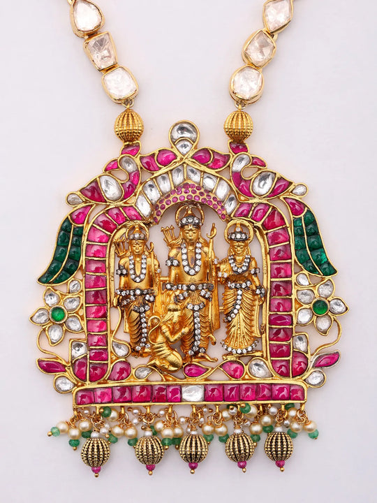 Kundan Polki Diamond Ramdarbar Sterling Silver Necklace