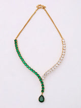 Emerald Green and White Moissanite Silver Lariat Necklace Set