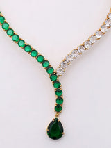 Emerald Green and White Moissanite Silver Lariat Necklace Set
