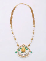 Goddess Lakshmi Temple Necklace with Pearl Drops in Sterling Silver