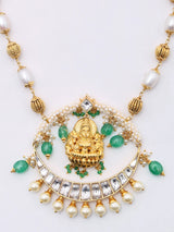 Goddess Lakshmi Temple Necklace with Pearl Drops in Sterling Silver