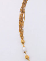 Goddess Lakshmi Temple Necklace with Pearl Drops in Sterling Silver