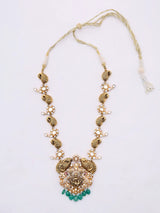 Polki Diamond Goddess Lakshmi Sterling Silver Necklace and Earrings Set