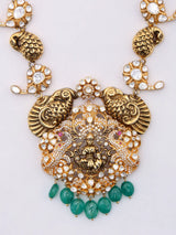 Polki Diamond Goddess Lakshmi Sterling Silver Necklace and Earrings Set