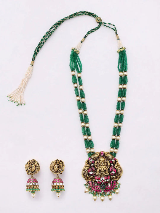 Goddess Lakshmi Sterling Silver Necklace and Earrings Set
