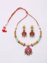 Floral Stone Studded Sterling Silver Hasli Necklace and Earrings Set