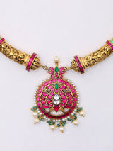 Floral Stone Studded Sterling Silver Hasli Necklace and Earrings Set