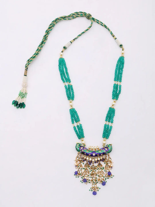 Kundan Peacock Sterling Silver Necklace and Earrings Set
