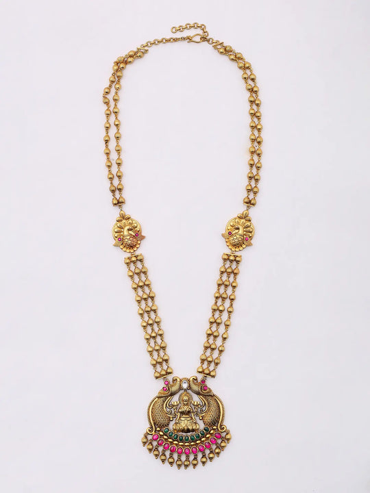 Goddess Lakshmi Temple Sterling Silver Necklace and Earrings Set