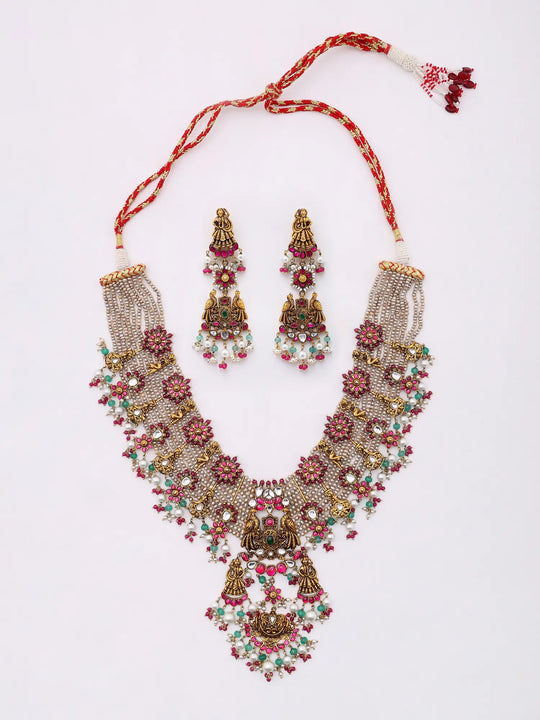 Floral Sterling Silver Necklace and Earring Set with Stones