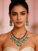 Goddess Lakshmi Moissanite Polki Kundan Temple Necklace Set