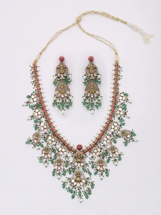 Goddess Lakshmi Moissanite Polki Kundan Temple Necklace Set