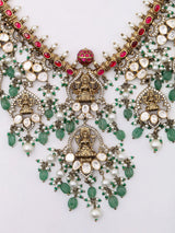Goddess Lakshmi Moissanite Polki Kundan Temple Necklace Set
