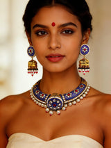 Meenakari Borla Hasli Choker and Earring Set in Sterling Silver