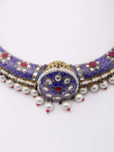 Meenakari Borla Hasli Choker and Earring Set in Sterling Silver