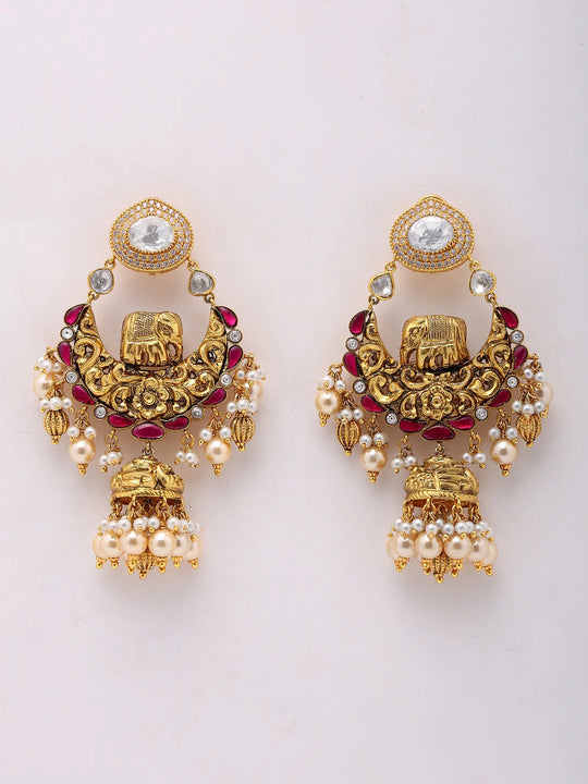 Moissanite and Pearl Sterling Silver Chandelier Earrings