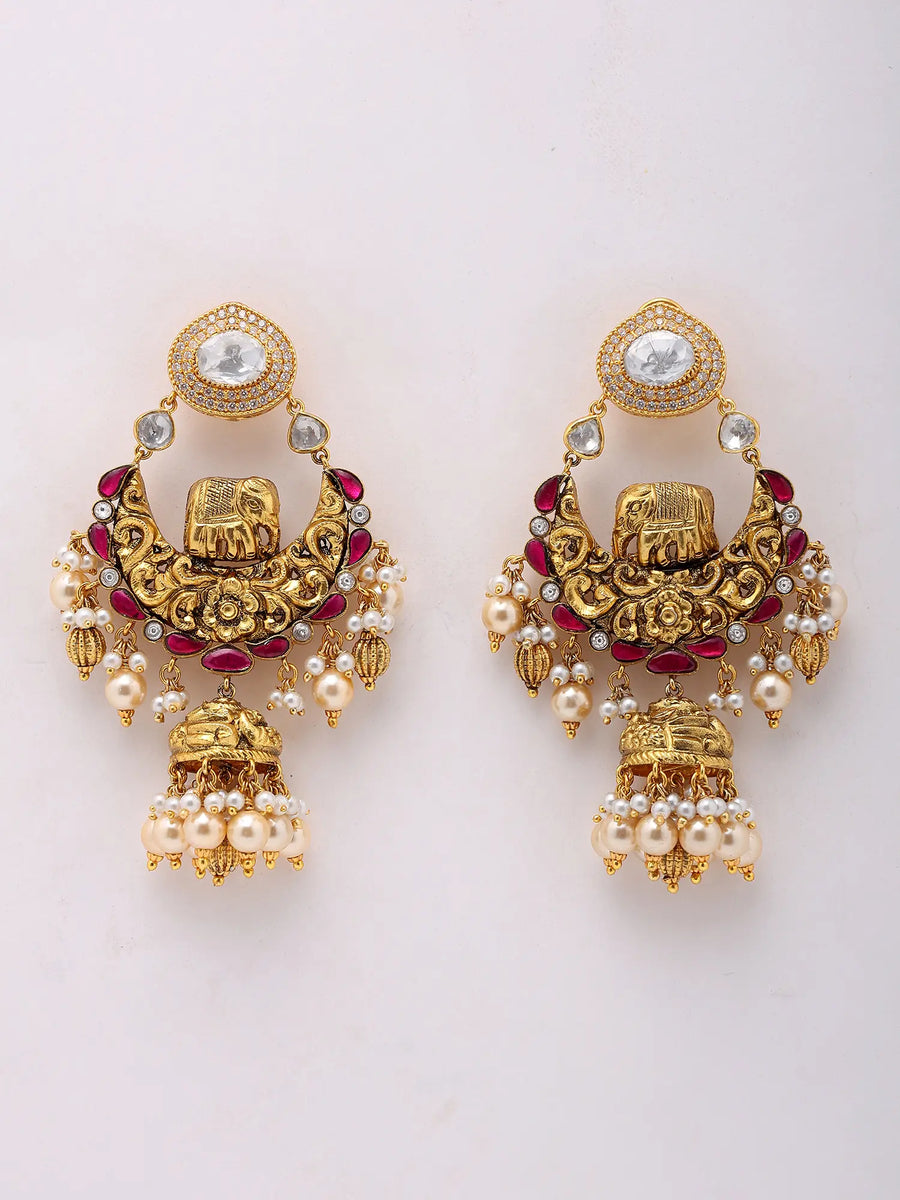 Moissanite and Pearl Sterling Silver Chandelier Earrings