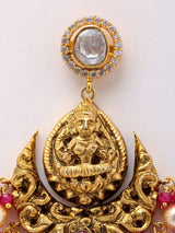 Goddess Lakshmi Temple Chandelier Earrings with Ruby and Pearl